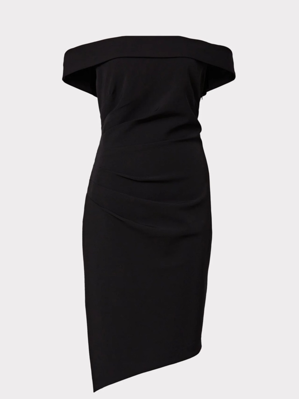 Milly Ally off Shoulder Cady Ruched Asymmetric Black One-Shoulder Cocktail Dress - Picture 2 of 12